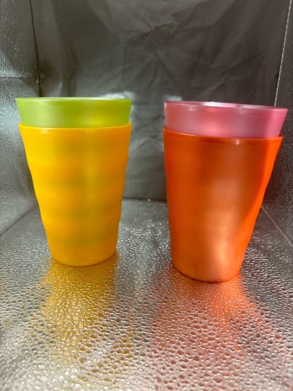 Tupperware Bright Stackable Cups in Yellow, Orange, Green, Pink